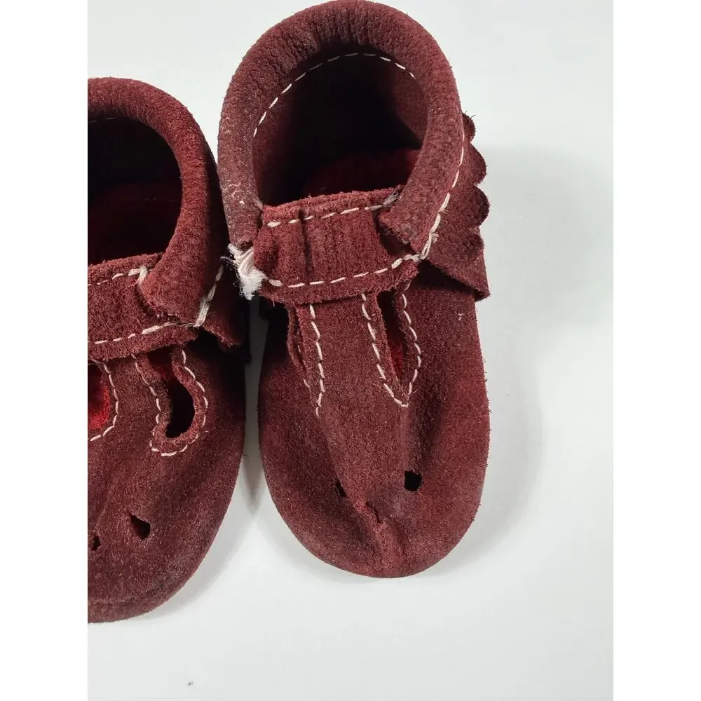 Freshly Picked Oxblood Leather T-Strap Soft Sole Baby Shoes Moccasins Size 2